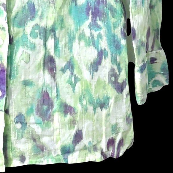Chico’s Watercolor Blouse Lilac Green Shimmery Thread Size 1 (Small) 8-10 Top - Picture 4 of 8